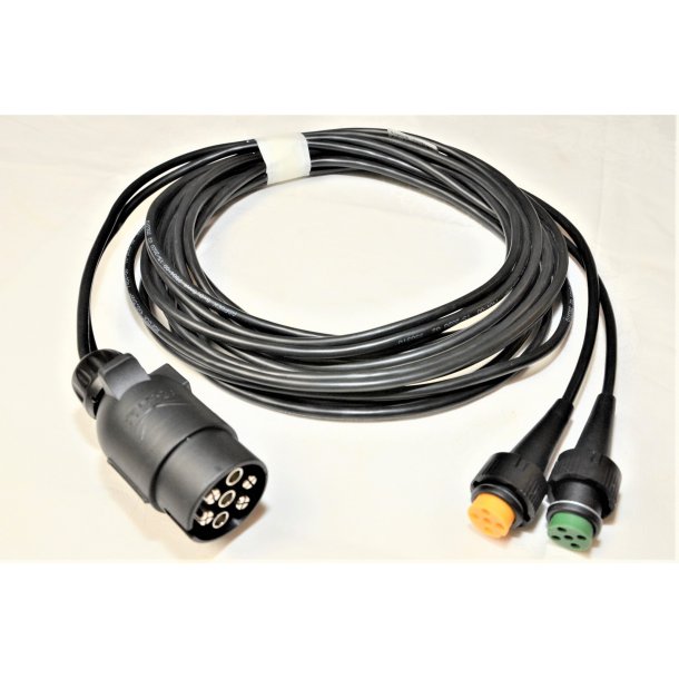 7 m Aspck / Jokon dobbelt kabel m. 3 stik. 2 stk. 5 P multistik til baglygter, 1 stk. 7 p. stik til bil.