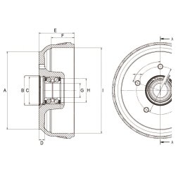 Bremsetromle til BPW 200 x 50 mm, 4 huls 1998 >  lev. m. 64 mm Compaktleje.  