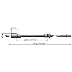 Bremsekabel til Knott. med M 8 gevind. M�l : 1230 / 1440 mm