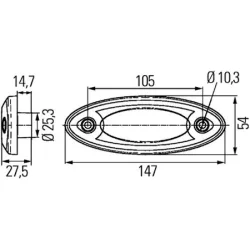 Orange Hella LED oval Side Markeringslygte med hvid kant