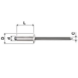 Popnitter - Alu/St�l, 4,8 x 26 mm m. standard hoved. � 9,4 mm