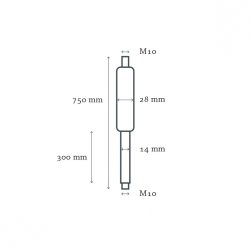 Gasfjeder Type 750 2250 N Lg. 750 mm �je>�je. m.1 stk. 10 mm og 1 stk. 8 mm �je. Slagl�ngde 300 mm.