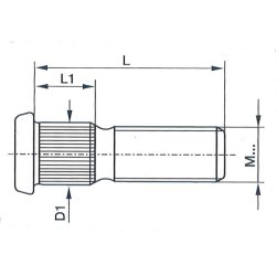 Hjulbolt for montage bagfra p nav, M 12 x 1,5 mm. Lg. 46 mm