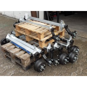 Gummifjeder Lbeaksel p lager i DK. 500 og 750 kg. Lev. komplet med nye Hjulbolte