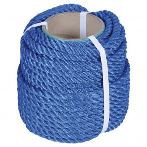 Fortjringsreb 3 slet bld, 14 mm x 40 m. lang. Farve Bl, Materiale Polypropylen. Brudstyrke 2900 kg. Flyder p vandet.